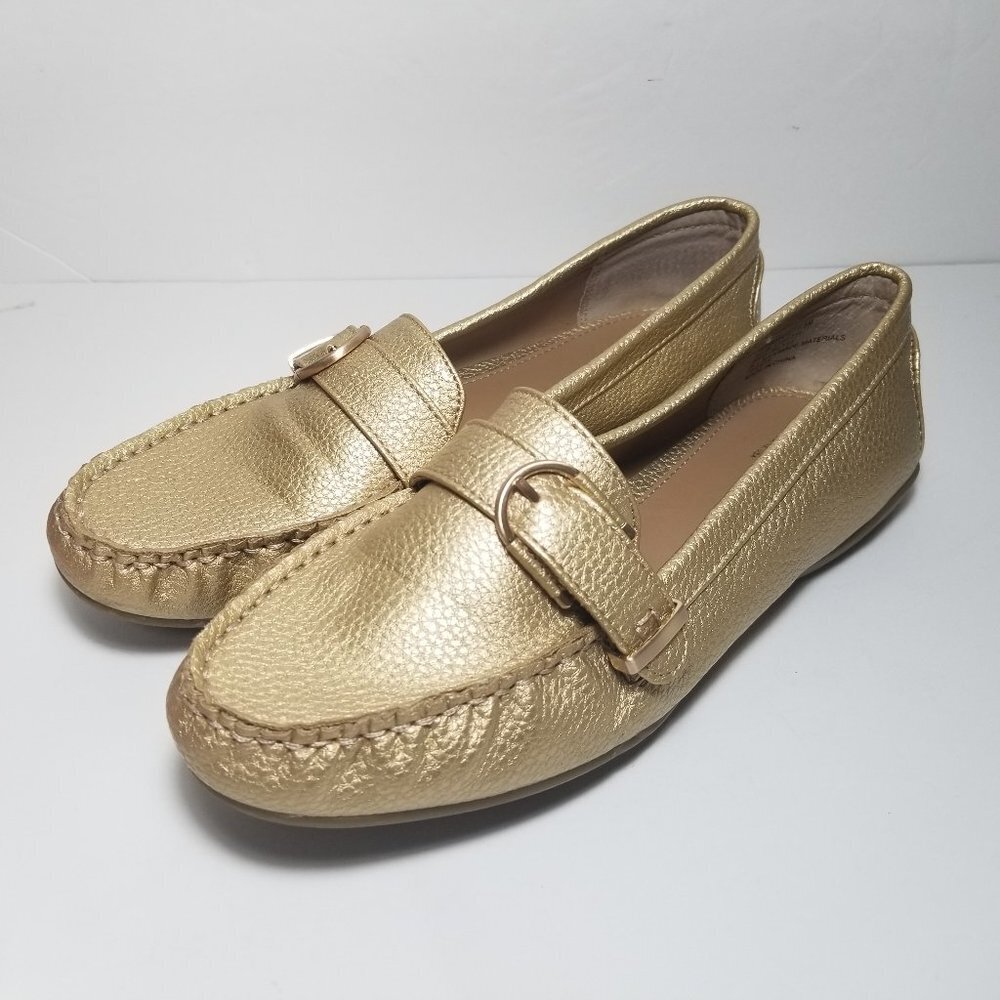Bass Betsy loafers gold size 7.5 M buckle accent